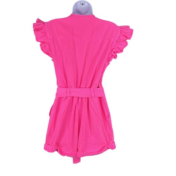 Day + Moon NWT Womens S Barbiecore Pink Denim Romper Ruffle Sleeve Beachy Girly - Picture 2 of 16